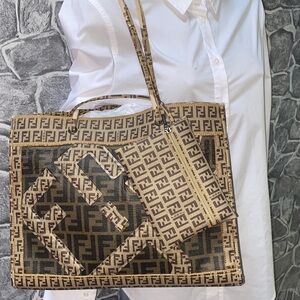 Authentic Rare FENDI Brown Monogram Tote with Matching Pouch